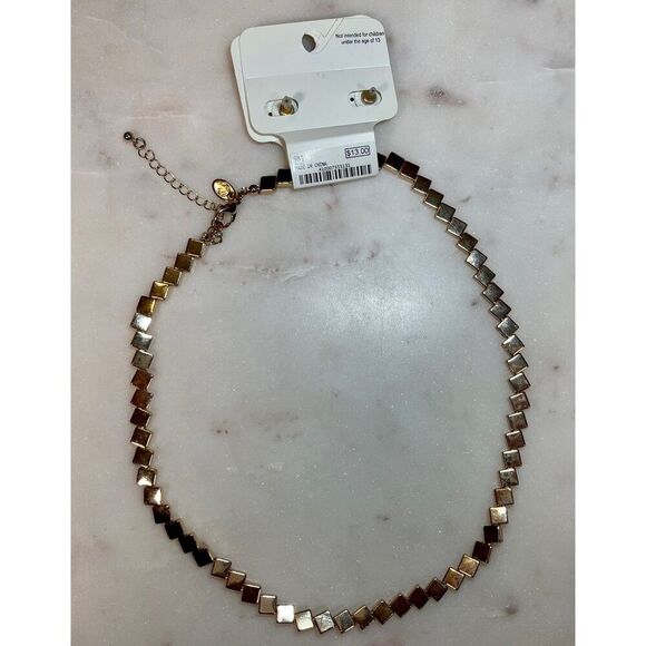 Charming Charlie | Matching Gold Tone Square Beaded Necklace and Earrings - Picture 2 of 5